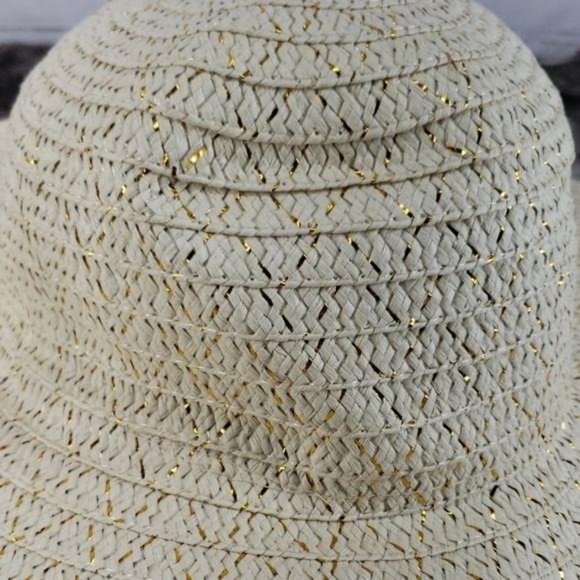 Ladies Floppy Brim Straw brown‎ gold flakes  Sun Hat beach travel - Picture 5 of 5